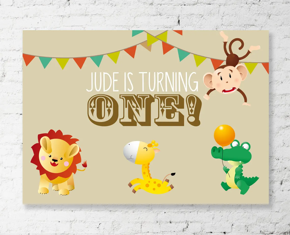 Custom Jungle Safari Animal Monkey Lion Flag backdrops High quality Computer print birthday backgrounds