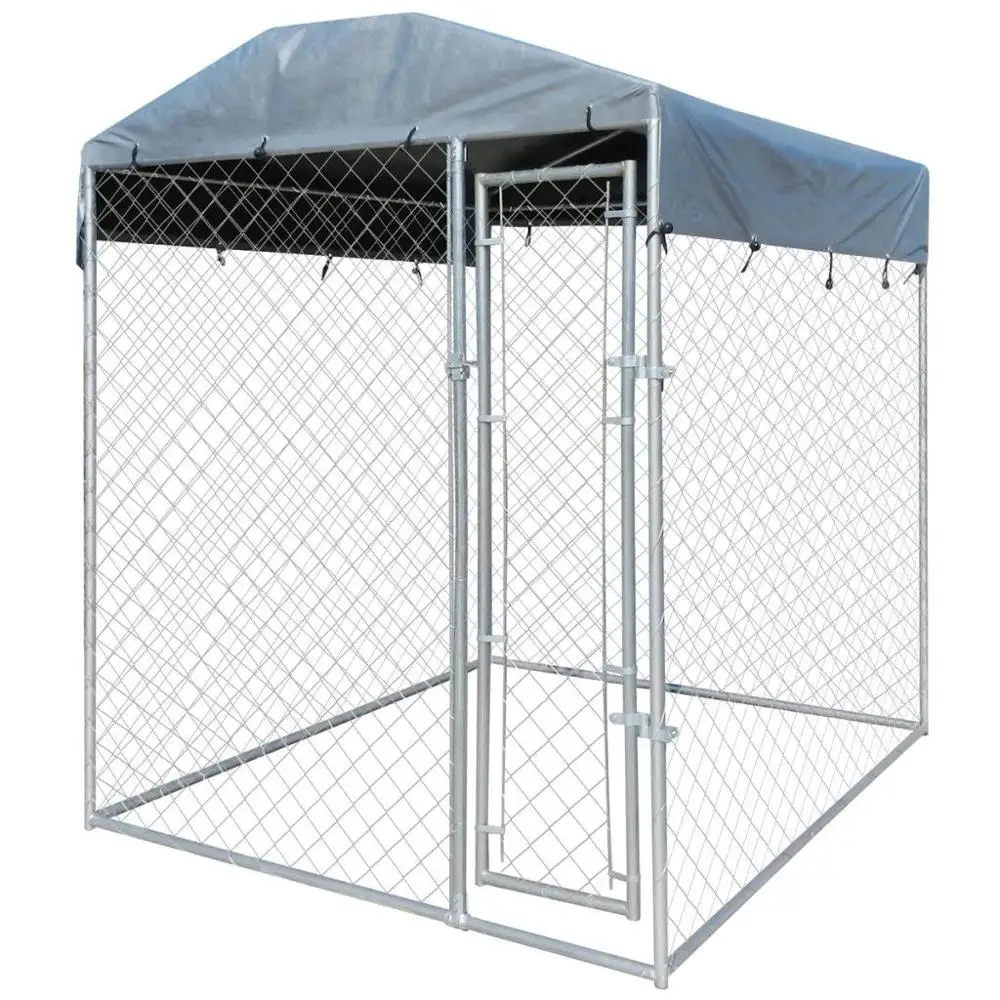 

Outdoor Dog Kennel Fence Heavy Duty Large with Canopy Top 6'x6' Galvanized Steel Frame and Mesh Lockable Latch System[US-Stock]