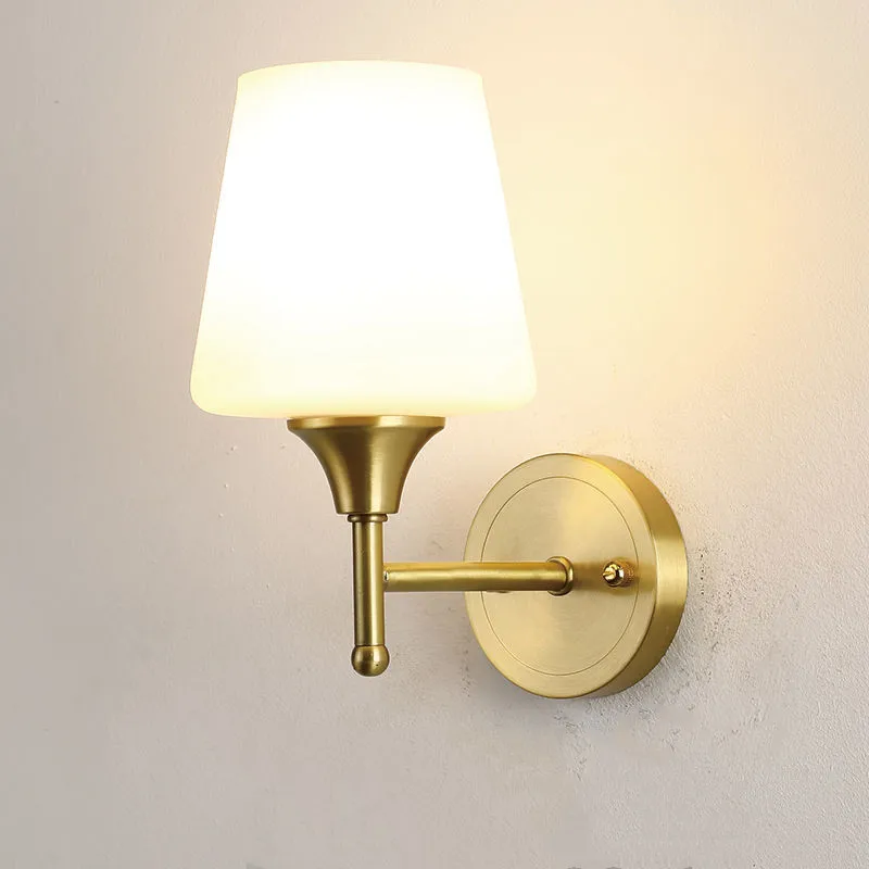 

All Copper Wall Lamp Modern LED Glass Brass Sconces Lights Fexture For Living Room Bedroom Bedside Corridor Aisle Stairs E27