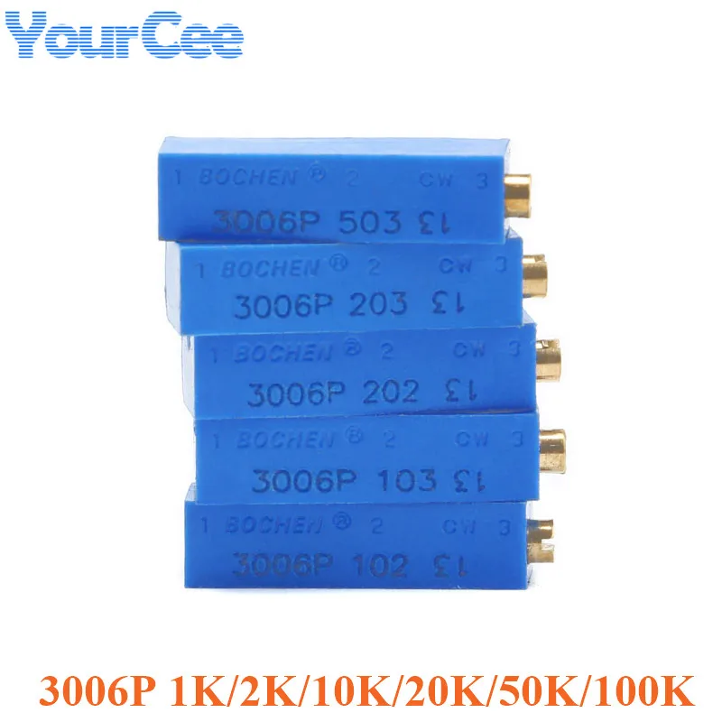 20 szt./5 szt. 3006P 3006 Precyzyjny wieloobrotowy regulowany potencjometr trimpotowy 1K 2K 10K 20K 50K 100Kohm 102 103 203 104