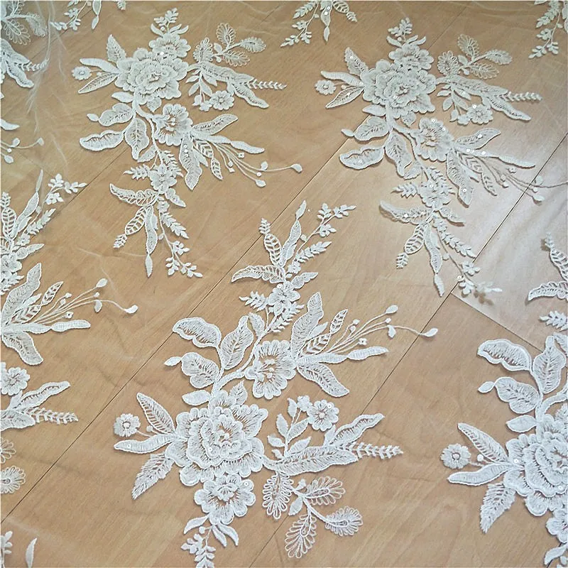 Fashion cotton lace fabric wedding gown dress lace fabric 130cm width lace fabric sell by yard