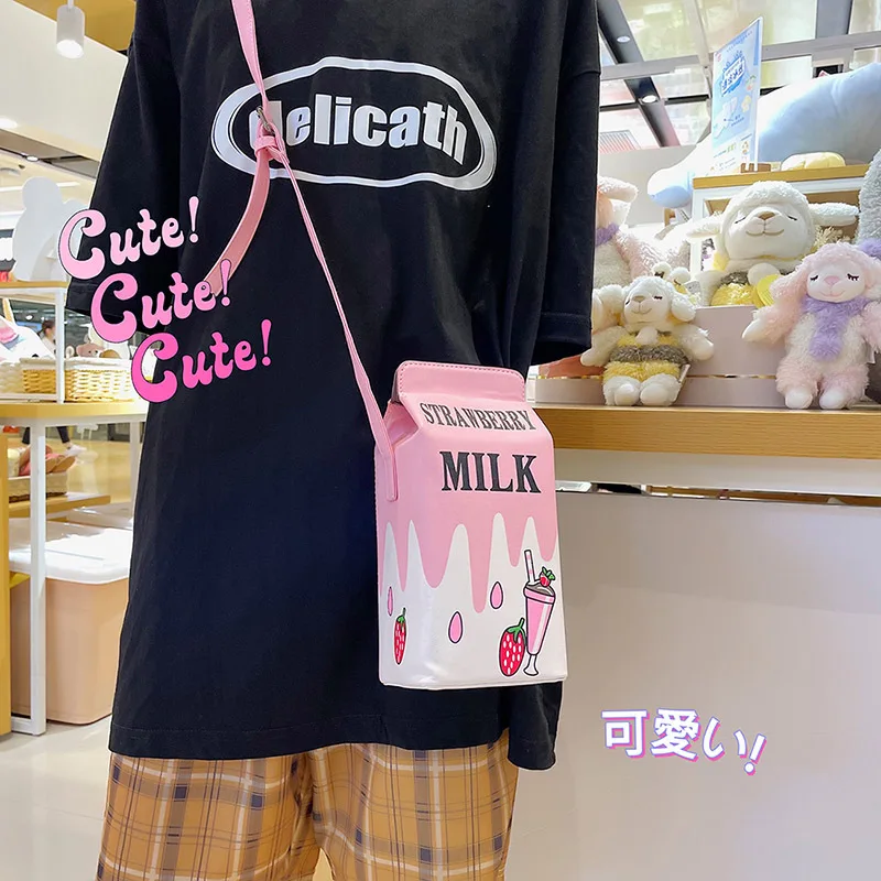 Cute Strawberry Milk Box Shape Purses and Handbags for Women Kawaii Girls Crossbody Bag Fashion Cartoon Shoulder Bag Clutch Bag