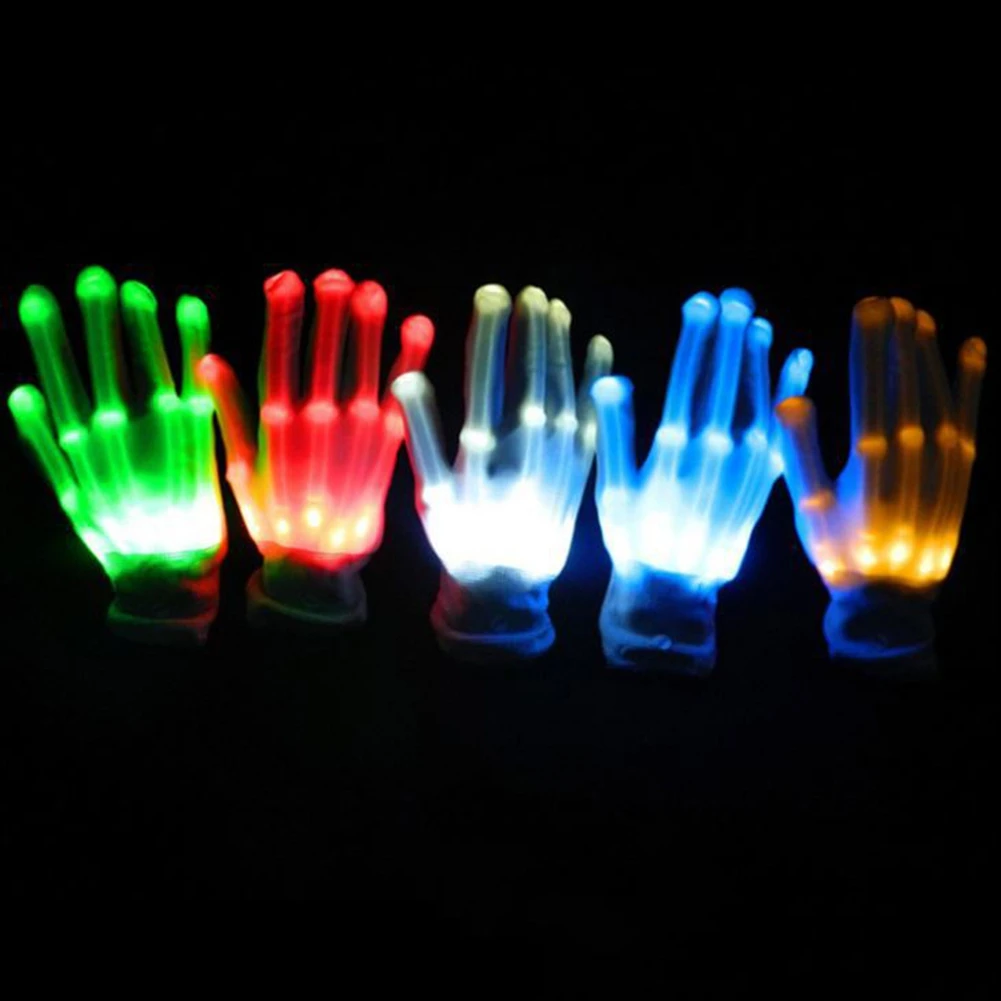 1pc Colorful LED Glove Neon Guante Glowing Christmas Halloween Party Light Prop Luminous Flashing Skull Glove