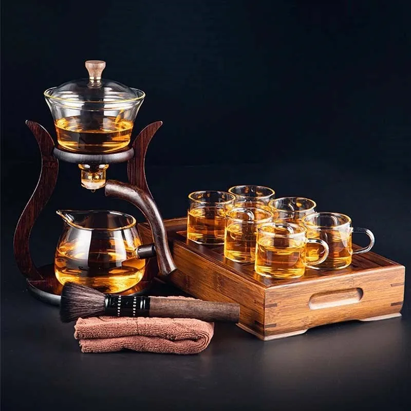 

HeatResistant Glass Tea Set Magnetic Water Diversion Rotating Cover Bowl Semi-Automatic Tea Maker Lazy Kungfu Drip TeaPot