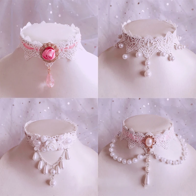 Del merletto Della Principessa Lolita Collana di Perle Collana di Perle Choker Catena Della Clavicola