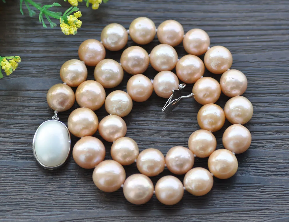 

p7726 Huge 17" 14mm Pink Round KESHI Edison Pearl Necklace