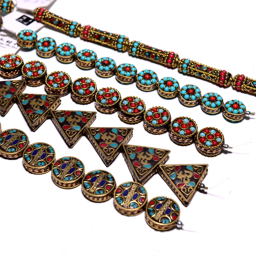 Wholesale Inlay Nepal Copper Various shapes beads pendant For Jewelry Making Beadwork Necklace DIY jewelry components