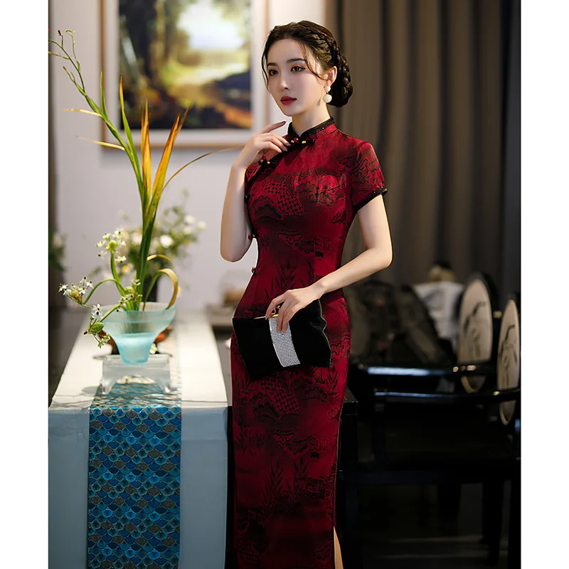 print-leaf-vintage-button-chinese-women-classic-cheongsam-sexy-slim-long-evening-dress-summer-vestidos-mandarin-collar-qipao