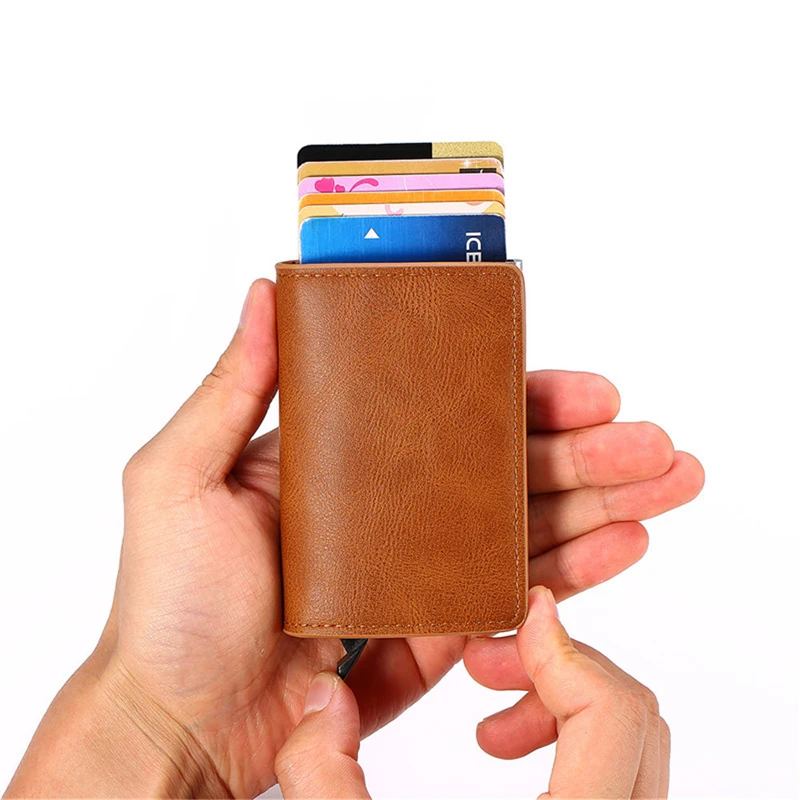 Rfid Safe Anti-theft Smart Wallet Thin ID Cards Holder Unisex Automatically Solid Metal Bank Credit Cards Holder Business Purse