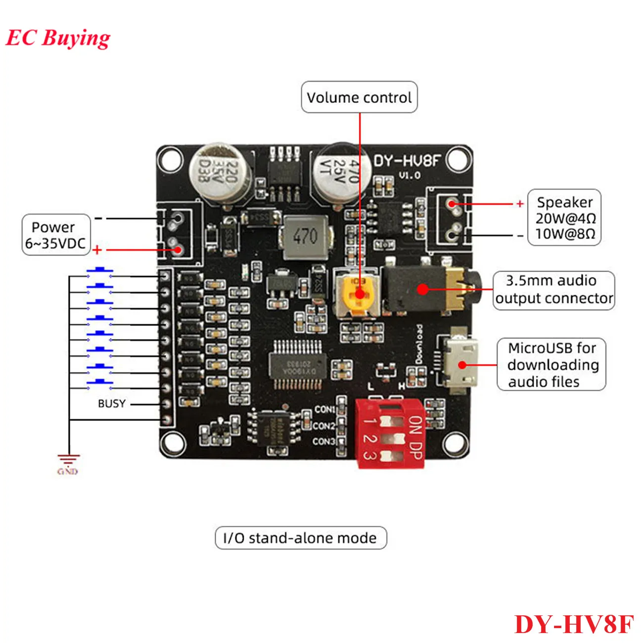 Voice Playback Module DY-SV17F DY-SV5W DY-SV8F DY-HV20T DY-HV8F DY-SV19R SV20F F5WL MP3 Player UART I/O Trigger Amplifier Board