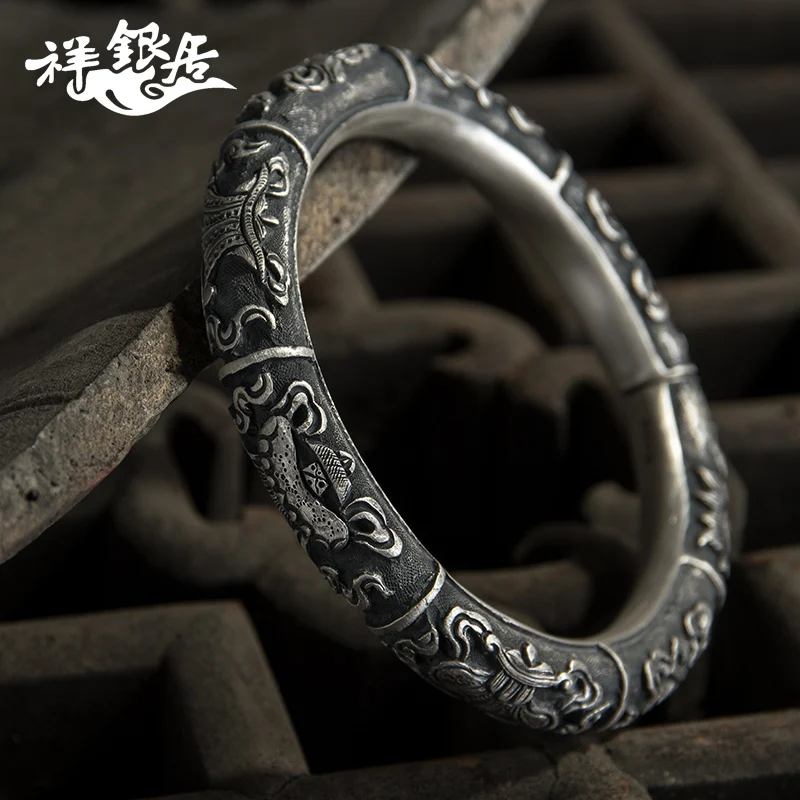 ★auspicious fine silver in a buddhist lotus Taiwan silver bracelet carve engraves handmade quality silver bracelet