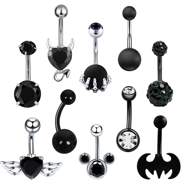 14G Stainless Steel Crystal Pendant Belly Button Rings Sexy Navel Piercing Ombligo Nombril Black Navel Ring Women Body Jewelry