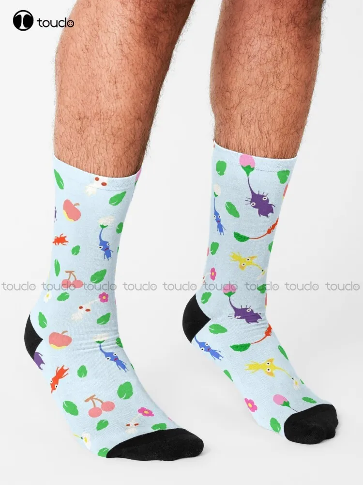 cute pikmin pattern blue Socks personalized socks Personalized Custom Unisex Adult Teen youth Socks 360° digital print