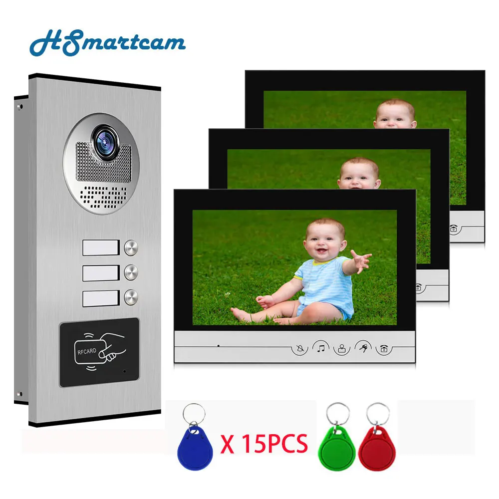 9 inch 4/6 Apartment/Family Color Video Door Phone Intercom System With  for 6 Unit Building Intercom Inductive Card