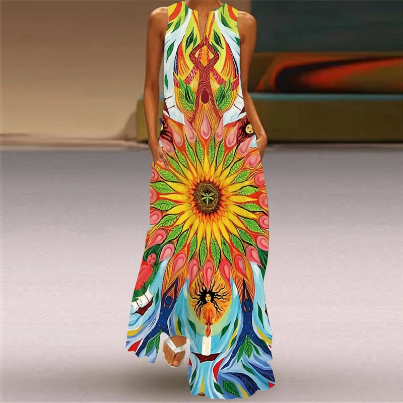 MOVOKAKA Summer Long Dress 2024 elegante Robe Dress Party abiti senza maniche donna Casual Sundress Vintage Maxi abiti per le donne