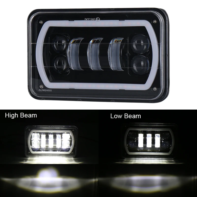 4x6 Led Truck Headlights with White DRL Amber Turn Signal Light For Kenworth Trucks 4x6