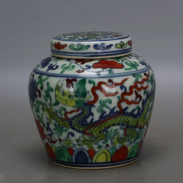 

Ming Dynasty Chenghua Period Contrasted Colorful Dragon Through Tangled Branch Lotus Tin Can