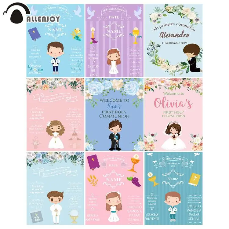 

Allenjoy Mi Primera Communion Backdrop Custom Background Bible Decoration Boy Party Jesus Photocall Photography Photo Studio