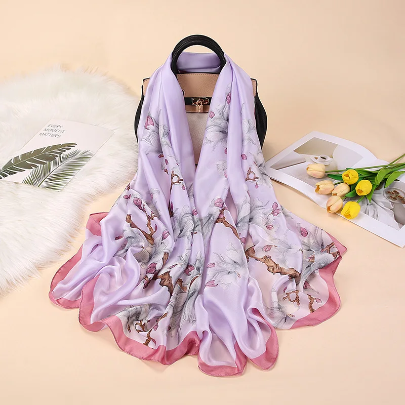 Women Silk Scarf Vincent Van Gogh Oil Painting Apricots Print Shawls Wraps Foulard Femme Long Bandanas Lady Hijab Stole 180*90Cm