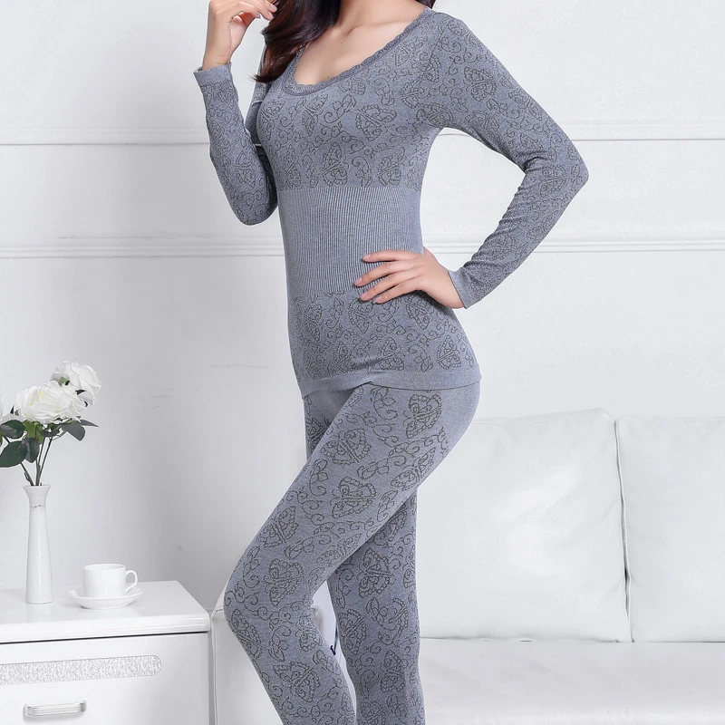 2021 Lace Thermal Underwear Sexy Ladies Clothes Winter Seamless Antibacterial Warm Intimates Print Long Johns Women Shaped Sets