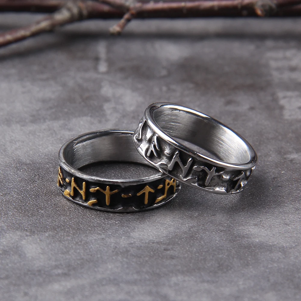 Never Fade viking rune cool stainless steel ring smooth fashion popular north europe gift amulet jewelry with wooden box