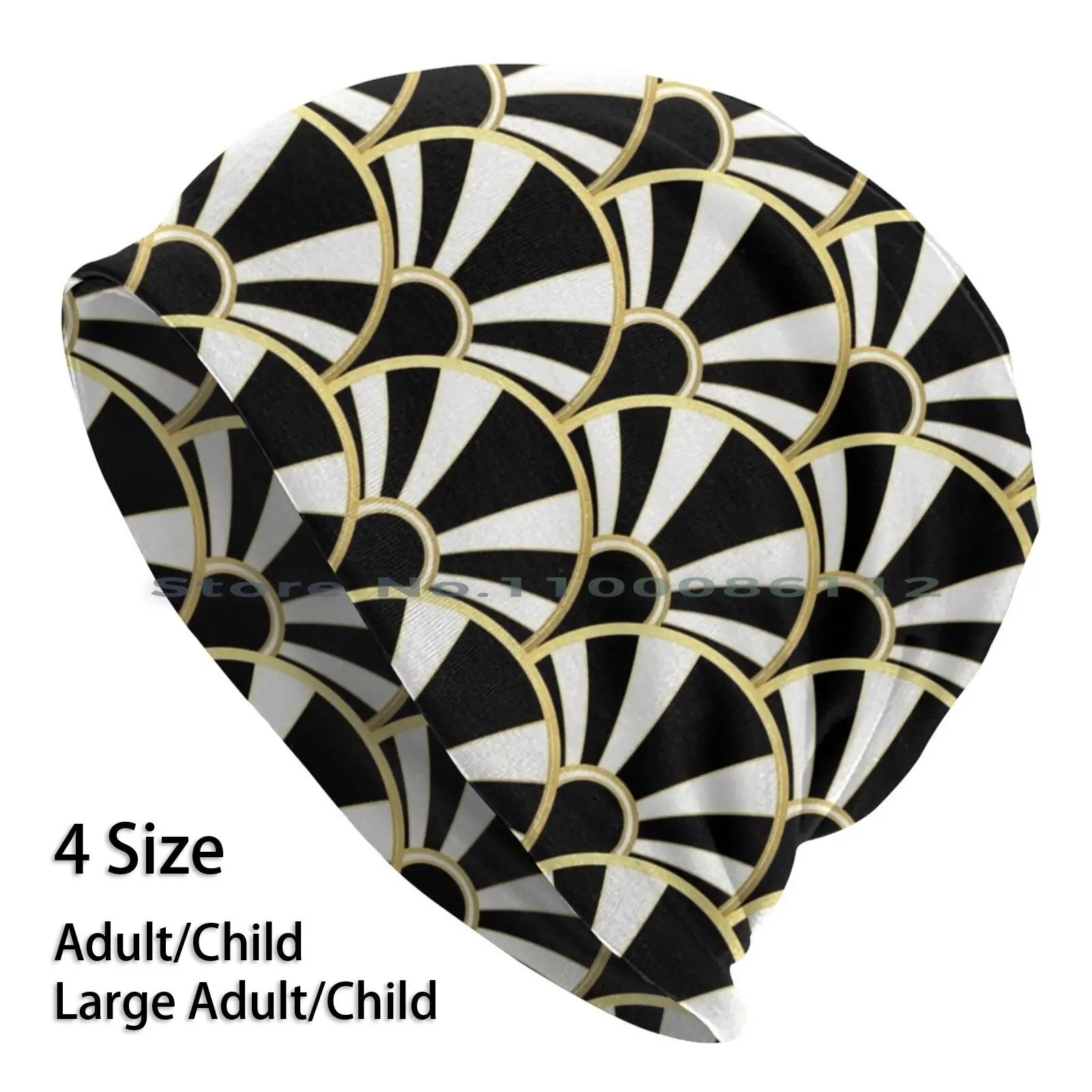 Black , White And Gold Art Deco Scallop Fan Pattern Beanies Knit Hat Art Vintage Retro The Great Gatsby Prohibition Twenties