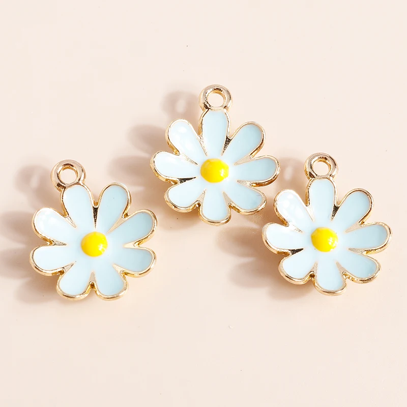 Leslie 10 Stück 18*15mm Emaille Bunte Gänseblümchen-Blumen-Anhänger für Schmuck DIY Blumenanhänger Halskette Ohrringe Herstellung Zubehör – Detail 3