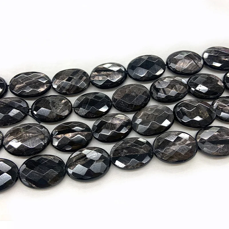 Natural Black Hypersthene Stone Beads 15'' Faceted Oval DIY Loose Beads For Jewelry Making Beads Women Men Necklace bracelet CAB