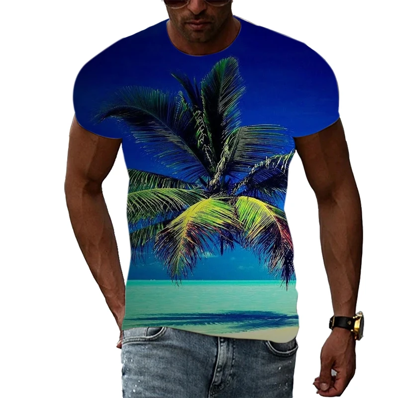 Summer Coastal Palm Tree graphic t shirts For Men Fashion Casual Landscape Pattern T-shirt 3D Printing short sleeve t-shirts Top