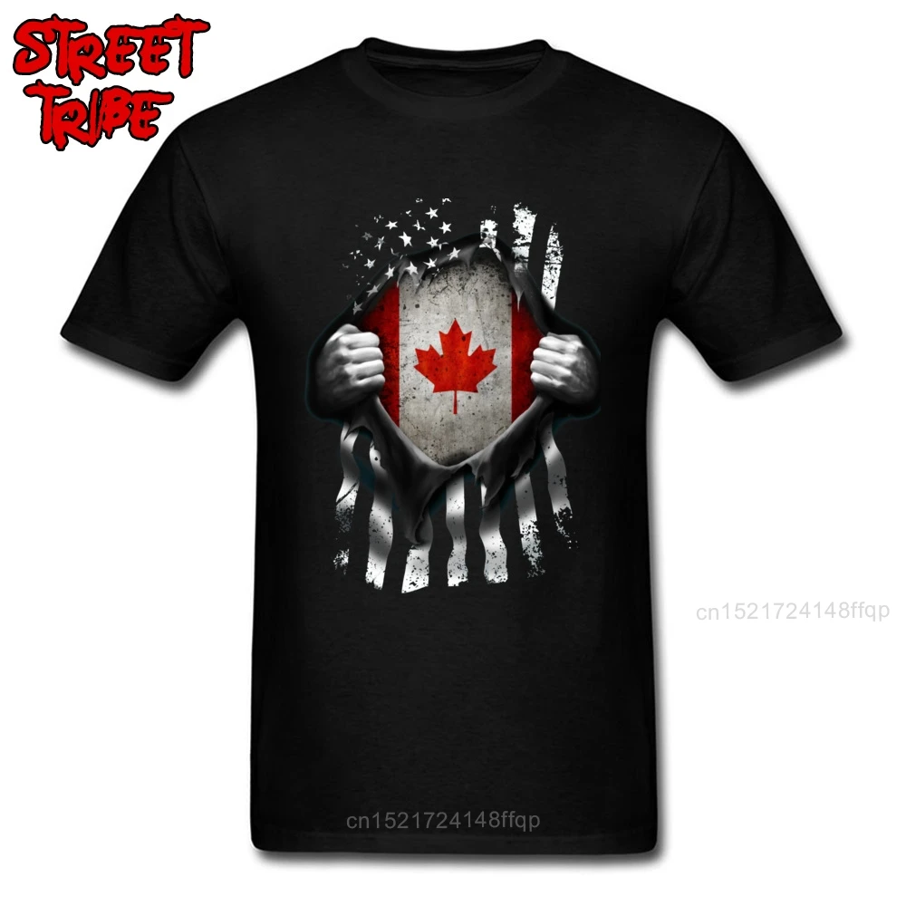 Men T-shirt Canadian American Flag USA Canada 100% Cotton Unique T Shirts Birthday Young Tshirt 3D Retro Streetwear Black Tops