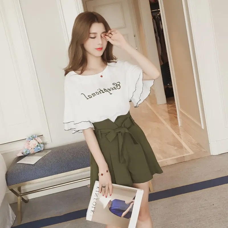 Women's Summer Suit 2021 New Fashion Top Shorts Two-Piece Girl Casual Letter T-Shirt Clothing Shirts High Waist Sexy Pants Set