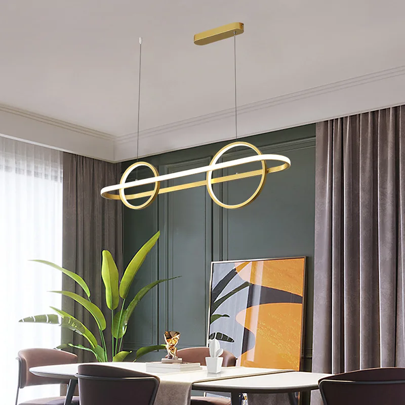 

Modern Dining Room Led Pendant Lights Two Rings Atmosphere Creative Personality Restaurant Long Bar Bar Nordic Living Room Lamps