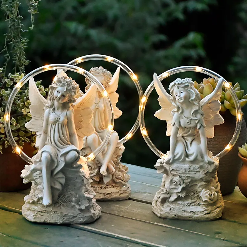 

Nordic Cute Resin Solar Night Light Angel Sculpture Courtyard Balcony Furnishing Decoration Garden Park Lawn Ornaments Crafts