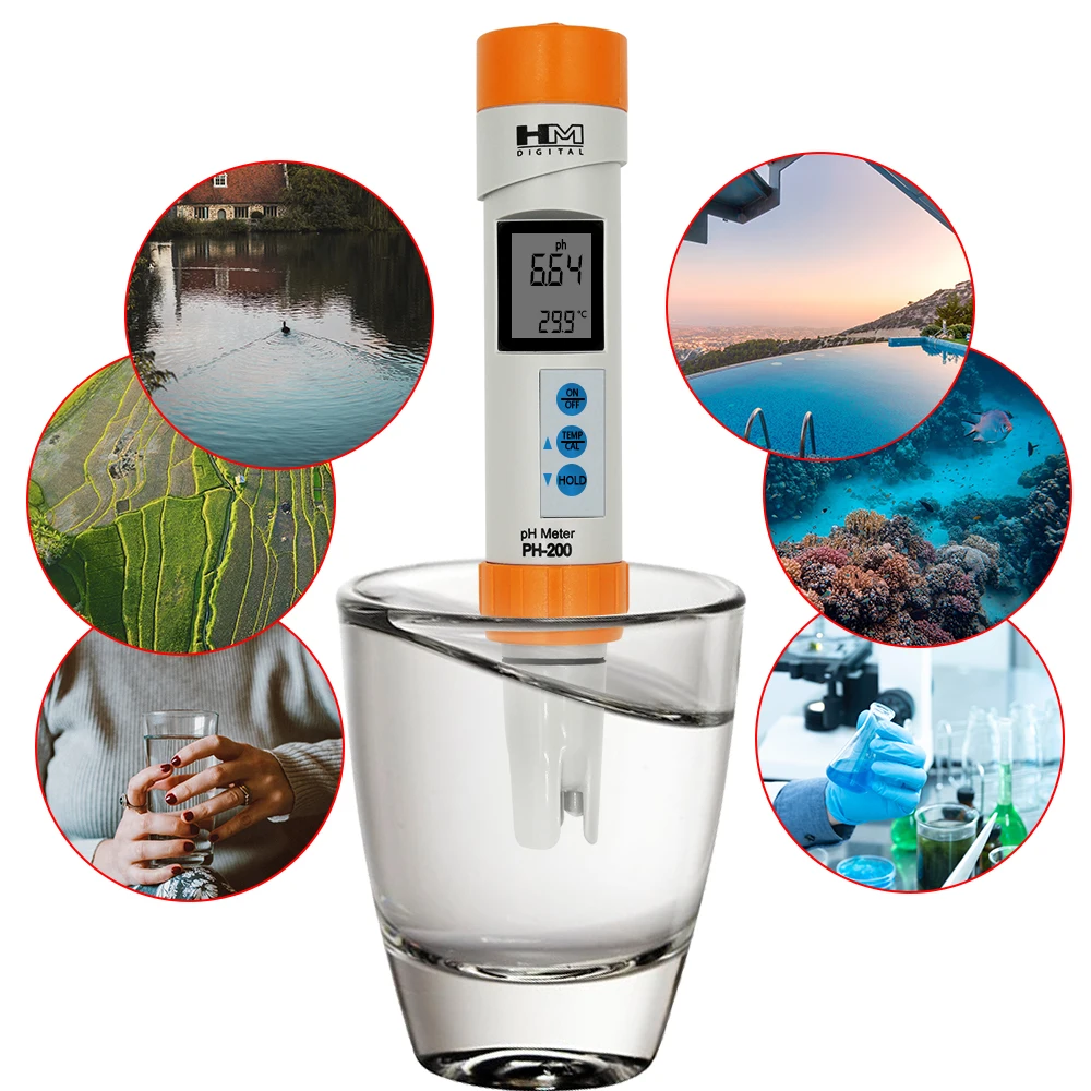 HM Digital PH-200 PH Meter COM-100 EC TDS Meter Temperature with Automatic Calibration Function pH Water Quality Pen Tester