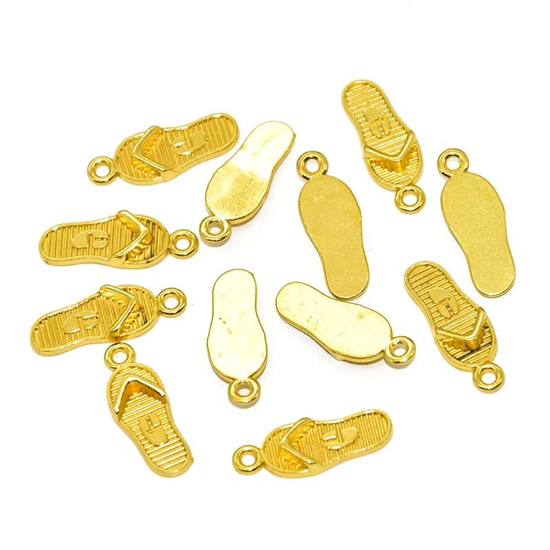 20PCS  Wholesale Vintage  Metal Gold Color Flip Flops Charms  Pendant  For  DIY Handmade Jewelry Accessories Supplies