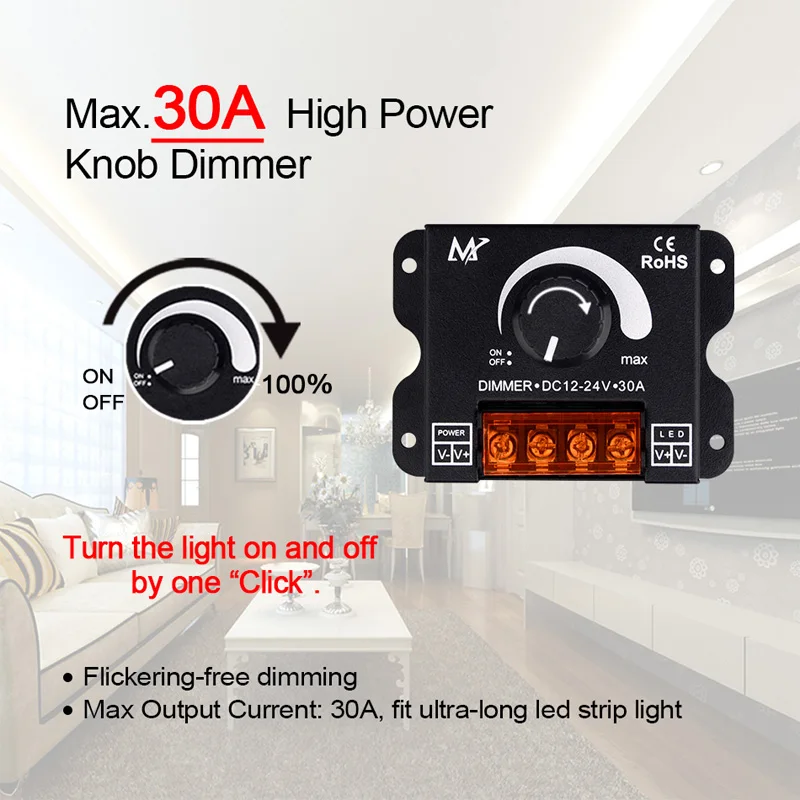 Regolatore di tensione regolabile del regolatore 30A del commutatore Dimmer del LED di DC12V-24V per illuminazione principale Dimmer della lampada