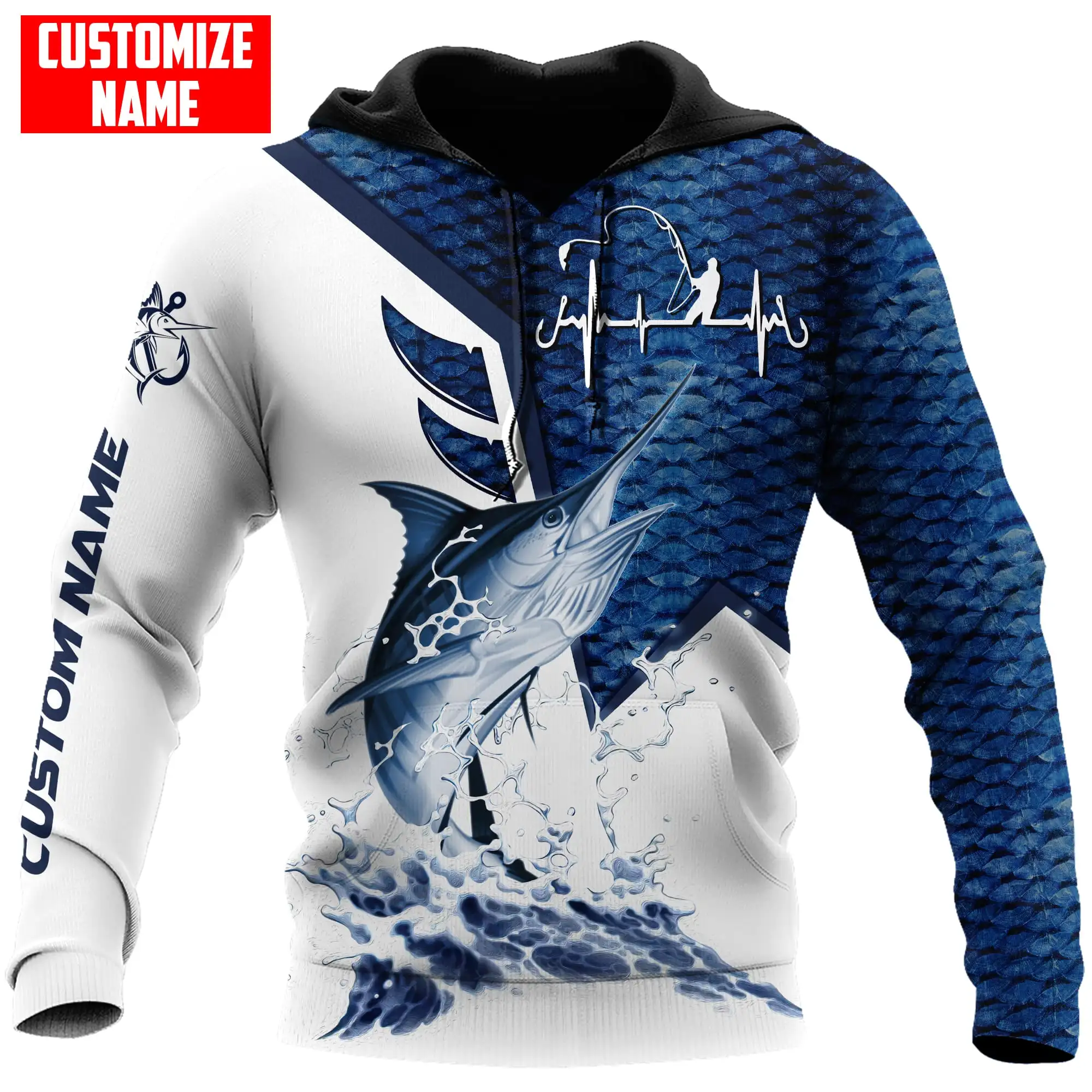 

Marlin Fishing Custom Name 3D All Over Printed Men's Hoodie & Sweatshirt Autumn Unisex Zip Hoodies Casual Streetwear KJ832