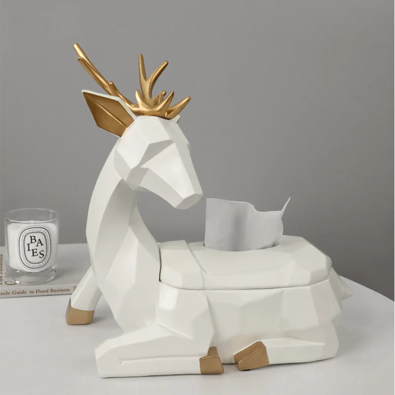 Elk Resin with Cover Tissue Box Car Tissue Holder Home Living Room Dining Table Desktop Napkin Holders Bedroom Bedside Ornaments