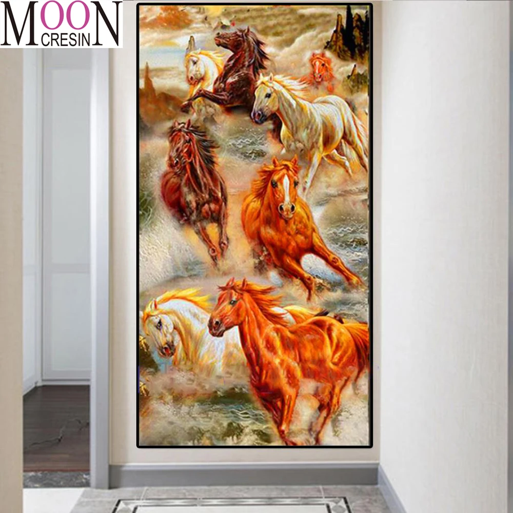 

Diy Diamond Painting Cross Stitch Painting Eight Horses Mosaic Diamond Embroidery Full Square Round Drill Home Decor Rhinestones