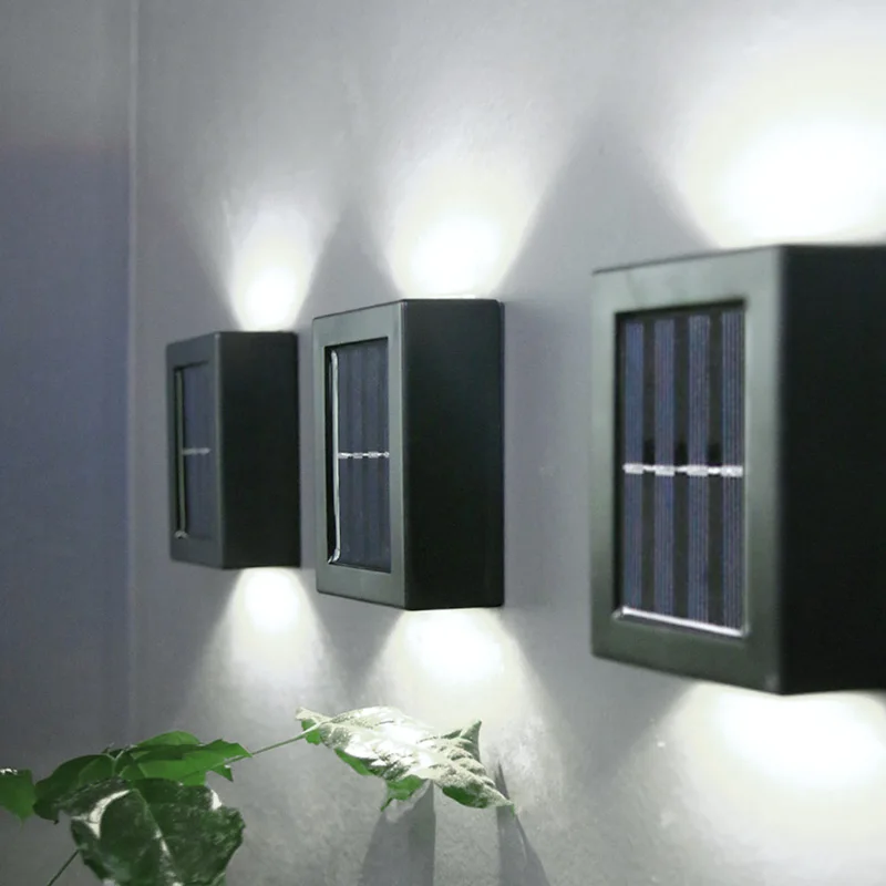 Lámpara Solar de pared para decoración de jardín, luces impermeables de arriba y abajo, iluminación de paisaje para terraza, balcón, calle, exterior, muebles, 2led