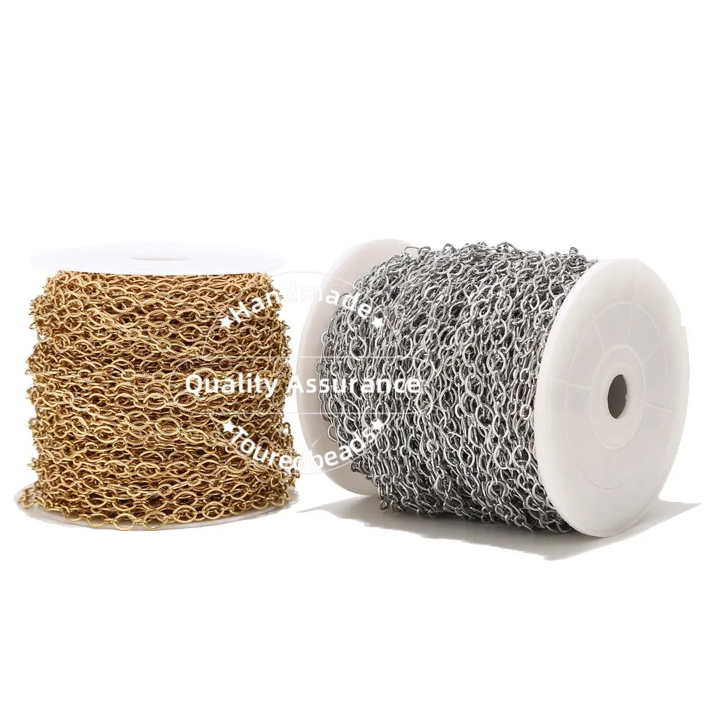 Touredbeads 1M 6mm Width Stainless Steel Gold Circle Oval Link Chains for DIY Necklace Jewelry Making Handmade Findings