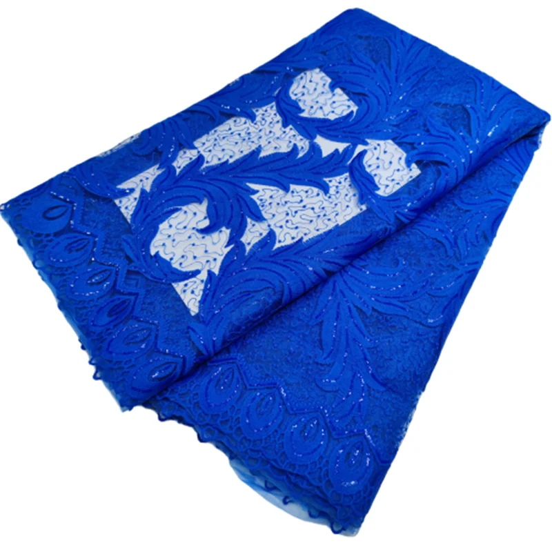 

Royal Blue Nigerian Sequins Lace Fabrics 2021 High Quality African Lace Fabric Wedding French Tulle Lace Material For Dress Y98-