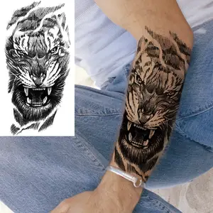 Tatuagens temporárias de antebraço tigre preto masculino e feminino, meia manga, navio pirata, caveira, flor, leão, tatuagem falsa impermeável, adulto 12 principais vendas barco da moana - №5