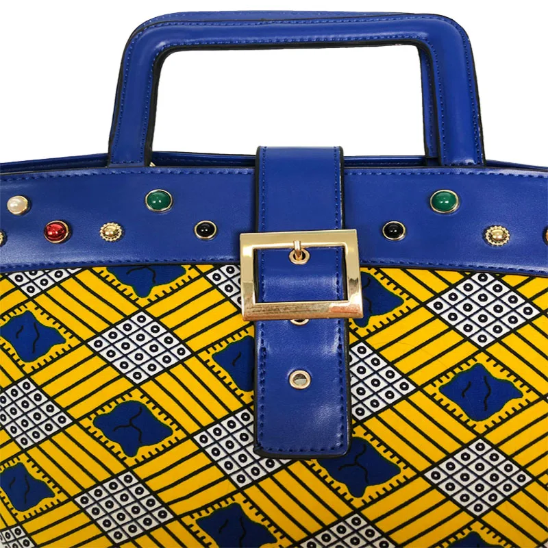 Best Selling Nigerian Wax bag And Cotton Fabric Set High Quality Woman Handbag With 6 Yards Wax Fabric To Match Set On Stock