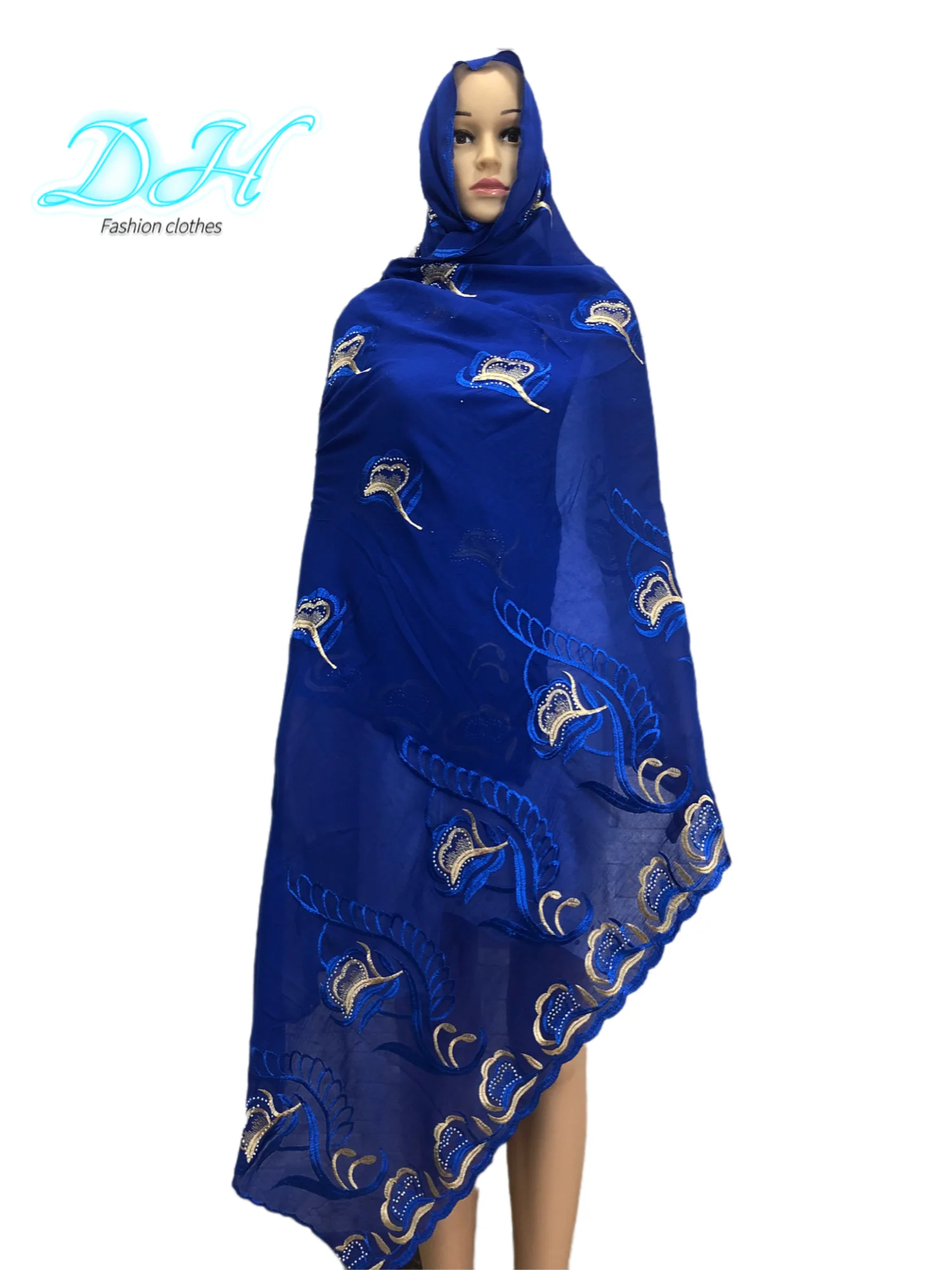 Écharpe mode musulmane pour femmes africaines, Foulard turksh, Foulard arabe indien, Hijab en coton brodé DH028, 2021