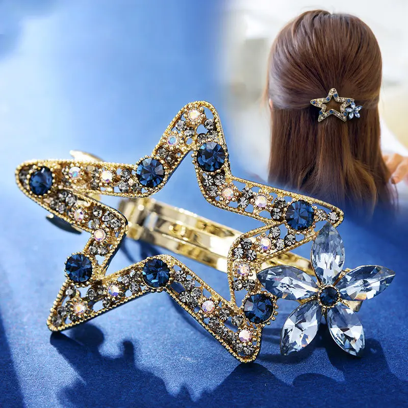 Nova moda boutique simples selvagem strass geométrico estrelas flores hairpin barrettes feminino meninas cabelo accessoriesr headwear