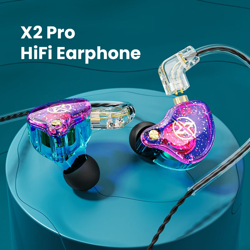 X2 Pro 3.5mm Detachable Wired Headphones Dual Dynamic HiFi Earphone Noise Cancelling Monitor Headset Bass Stereo Music Earbuds