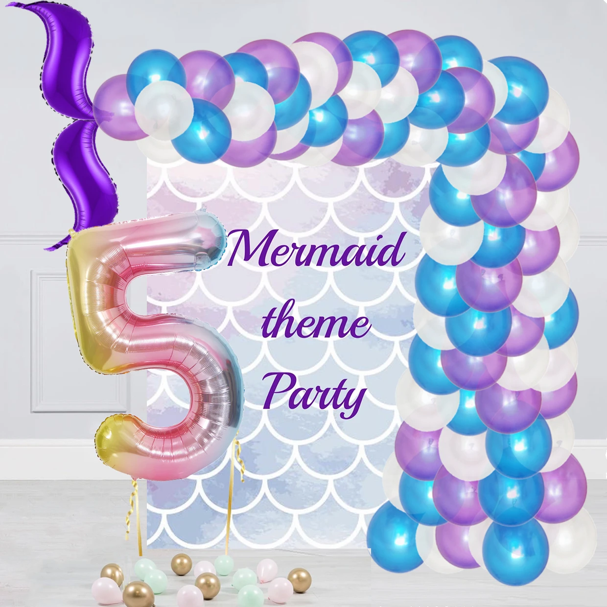 94PCS Set 32inch Digital Dazzle Mermaid Latex Pearl Purple Blue Globos Birthday Party Gender Reveal Baby Shower Decorations