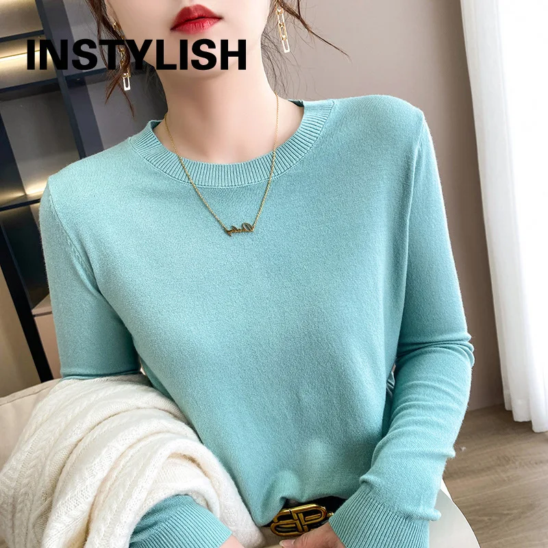 

Women Korean Solid O Neck Loose Sweater Autumn Winter Elegant Simple All Match Bottoming Sweater Knitted Pullover Chic Jumper