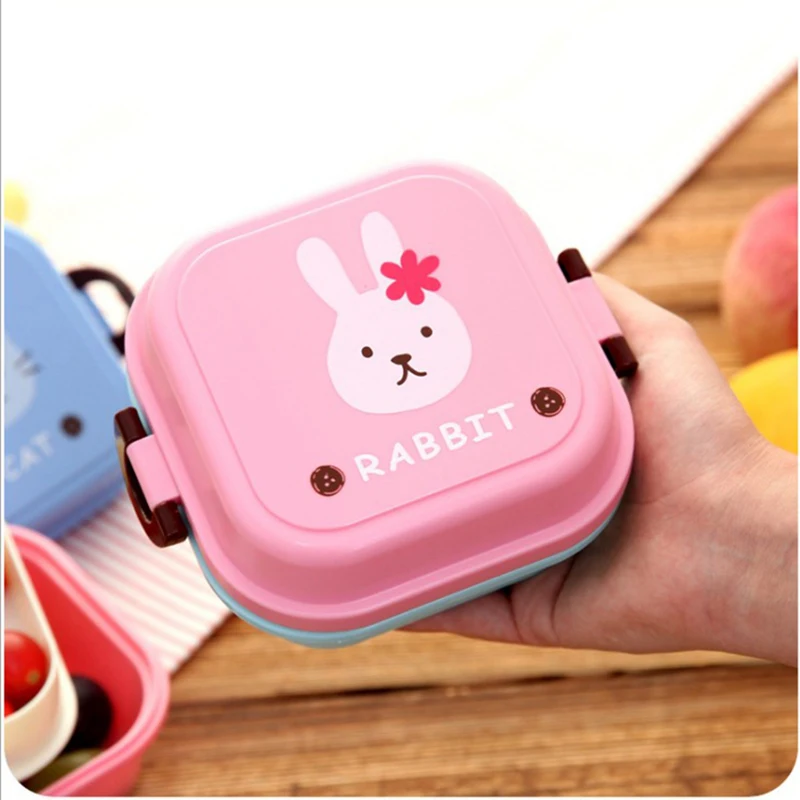 Cute Portable Colorful Cartoon Lunch Box Microwaveable Kids 2 Layer Food Fruit Container Picnic Outdoor Bento Box Child Gift